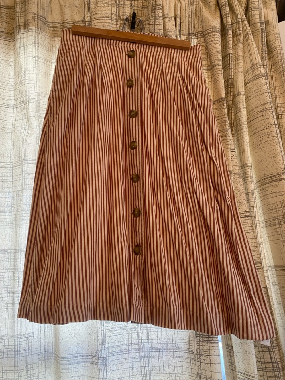 Madewell Red and White Striped Button-Front A-Line Skirt